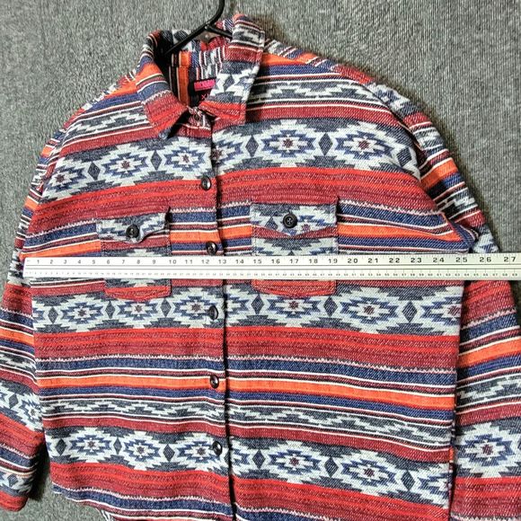 Rock & Roll Denim Shirt Womens XL Red White Blue Aztec Button Up Jacket Shacket - Picture 6 of 14